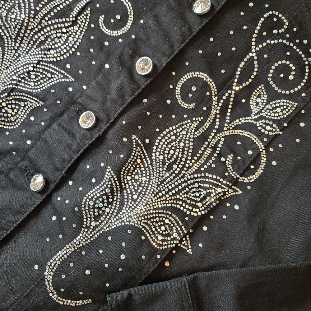 New Sparkly Black Jean Jacket S-M Rhinestones Get Lucky U.S.A. - Picture 5 of 5